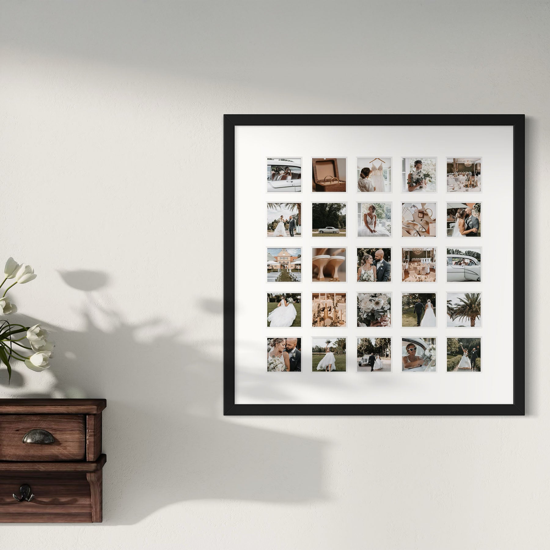 gallery framed print showcasing multiple photographs from a wedding day