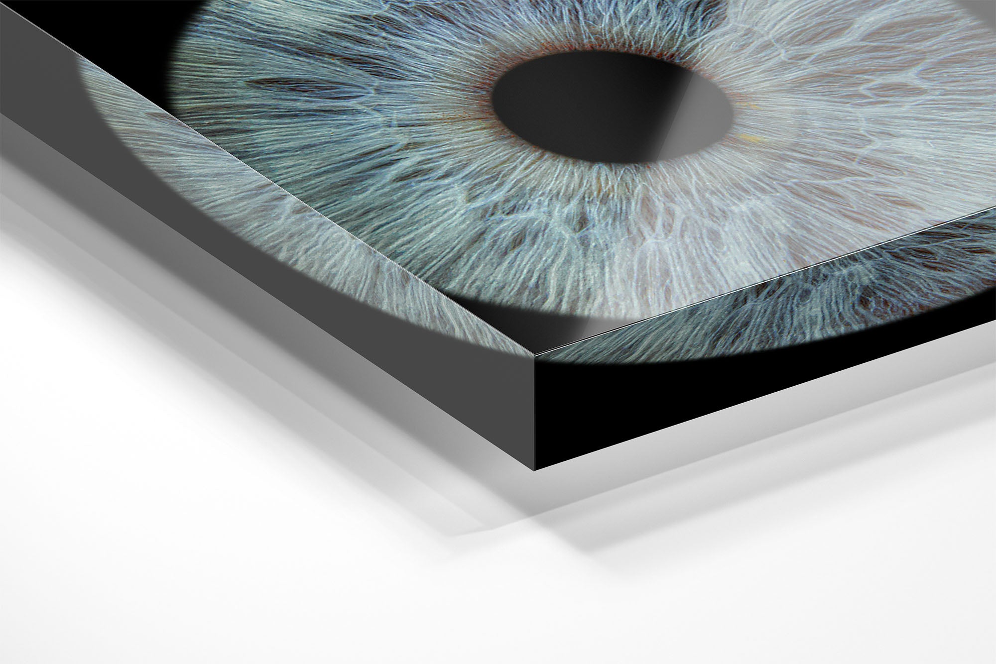 Close-up of a detailed eye on an acrylic print