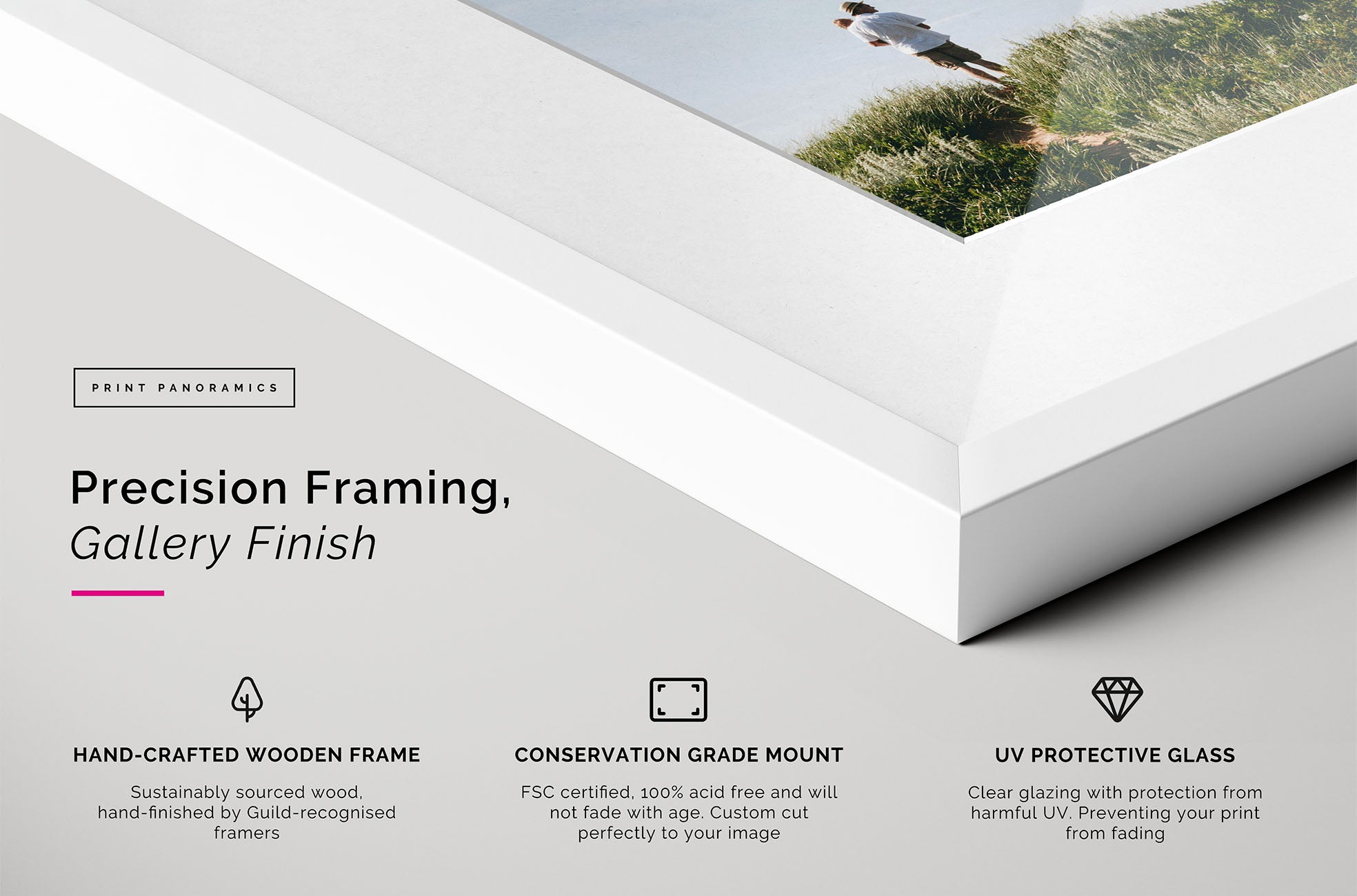 panoramic framed and mounted print close up details