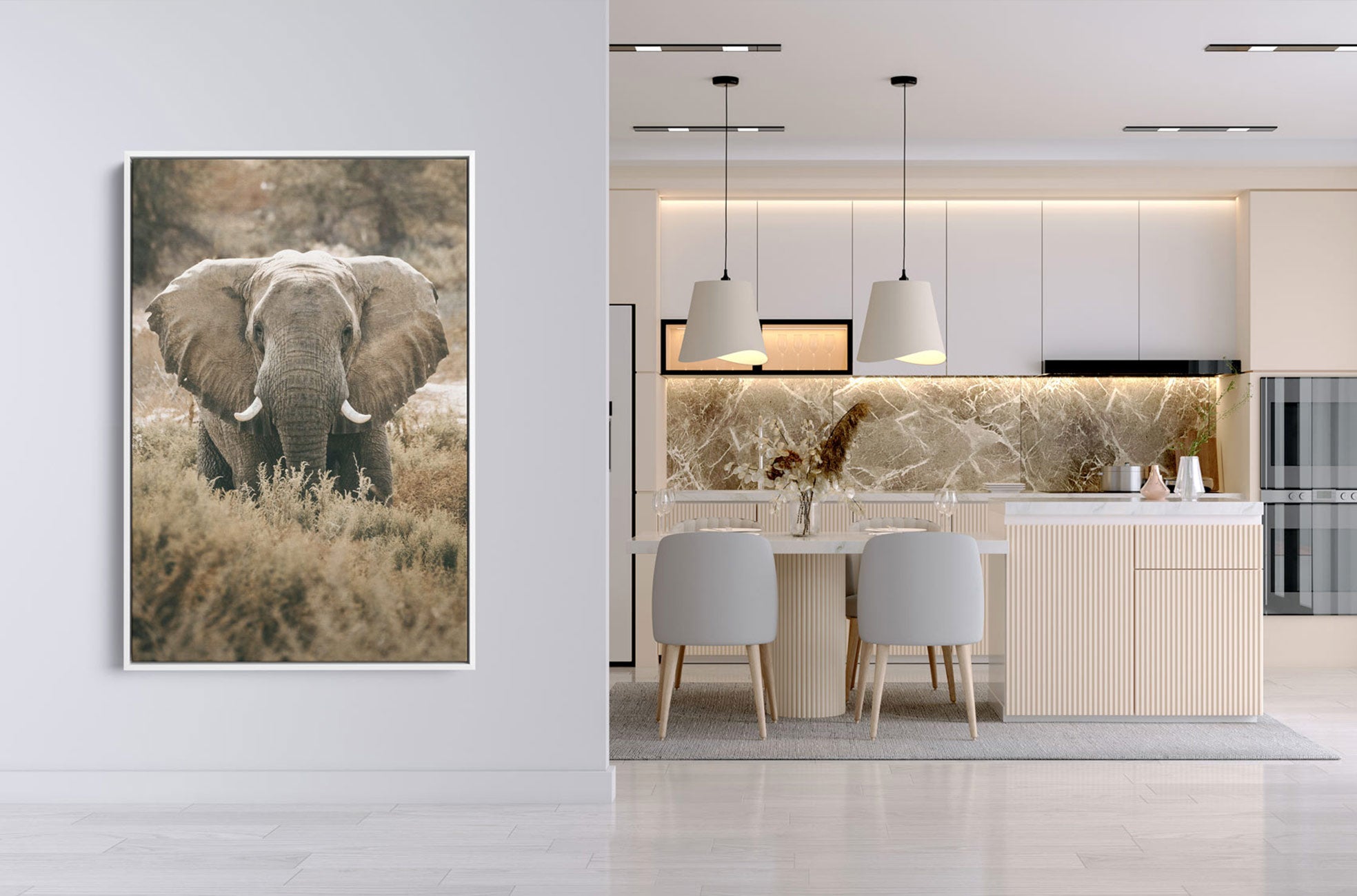 large framed canvas in portrait orientation in the home