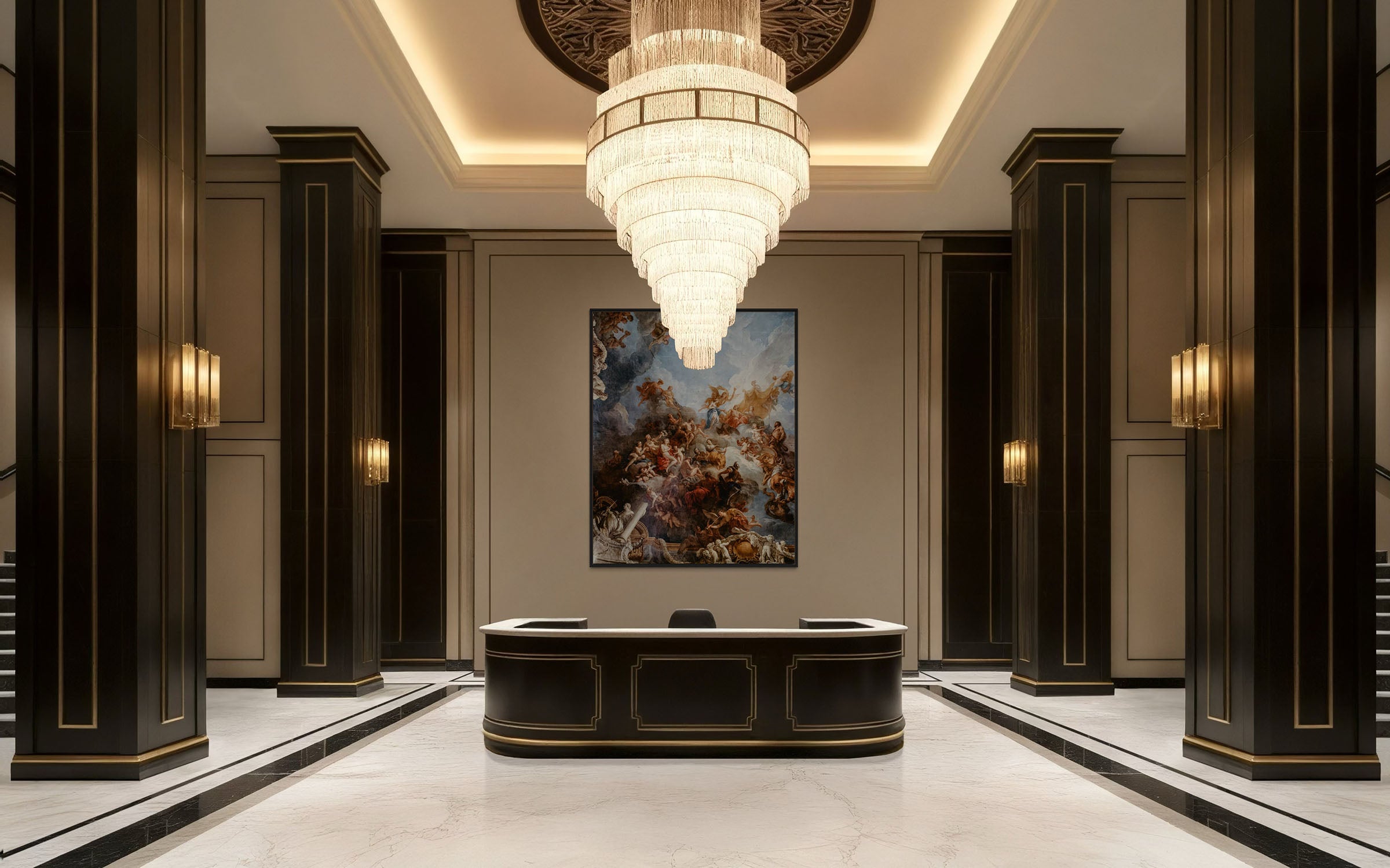 extra large framed canvas in lobby