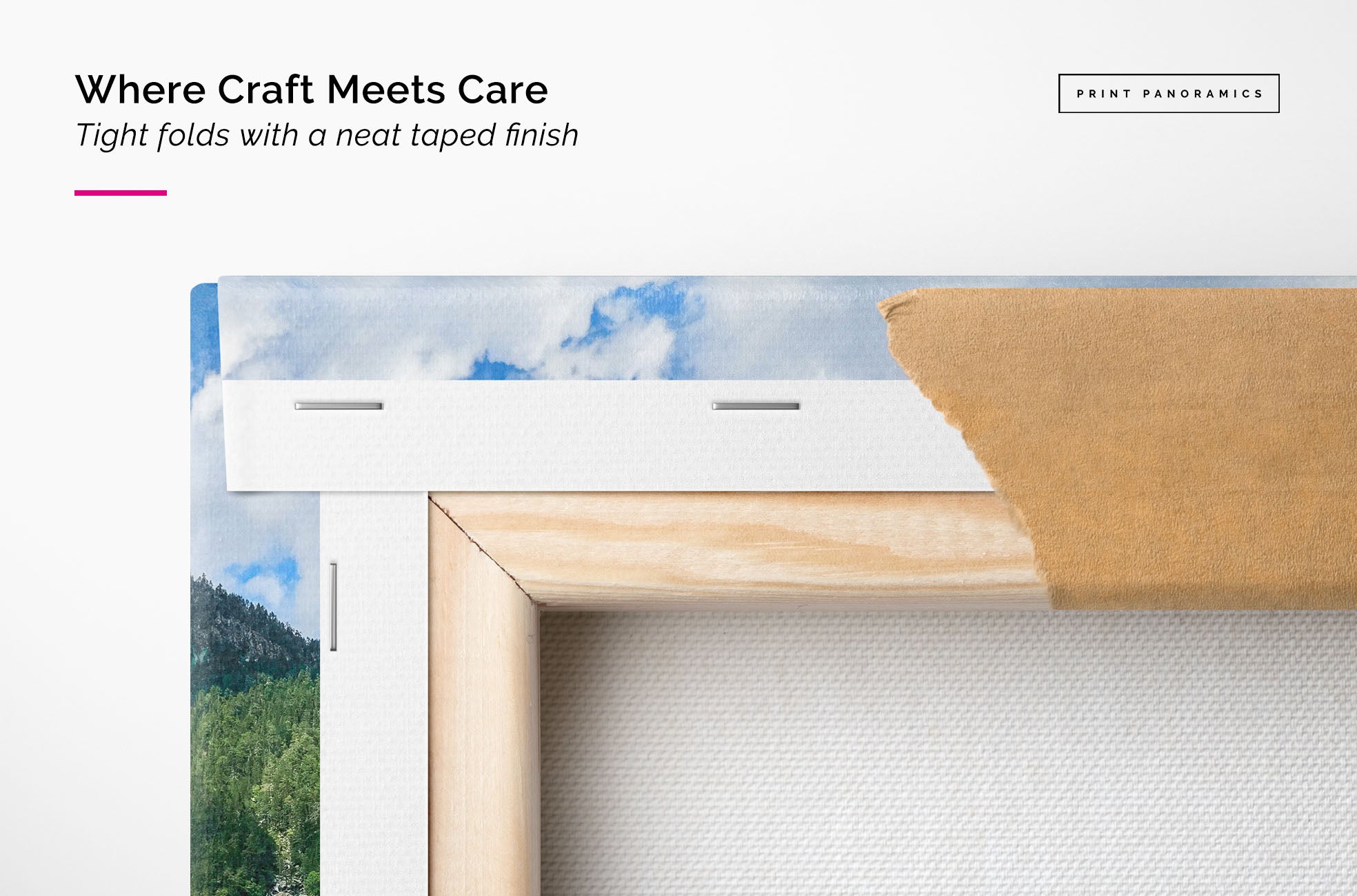 Wooden canvas stretcher bars showing the rear of the canvas neatly finished