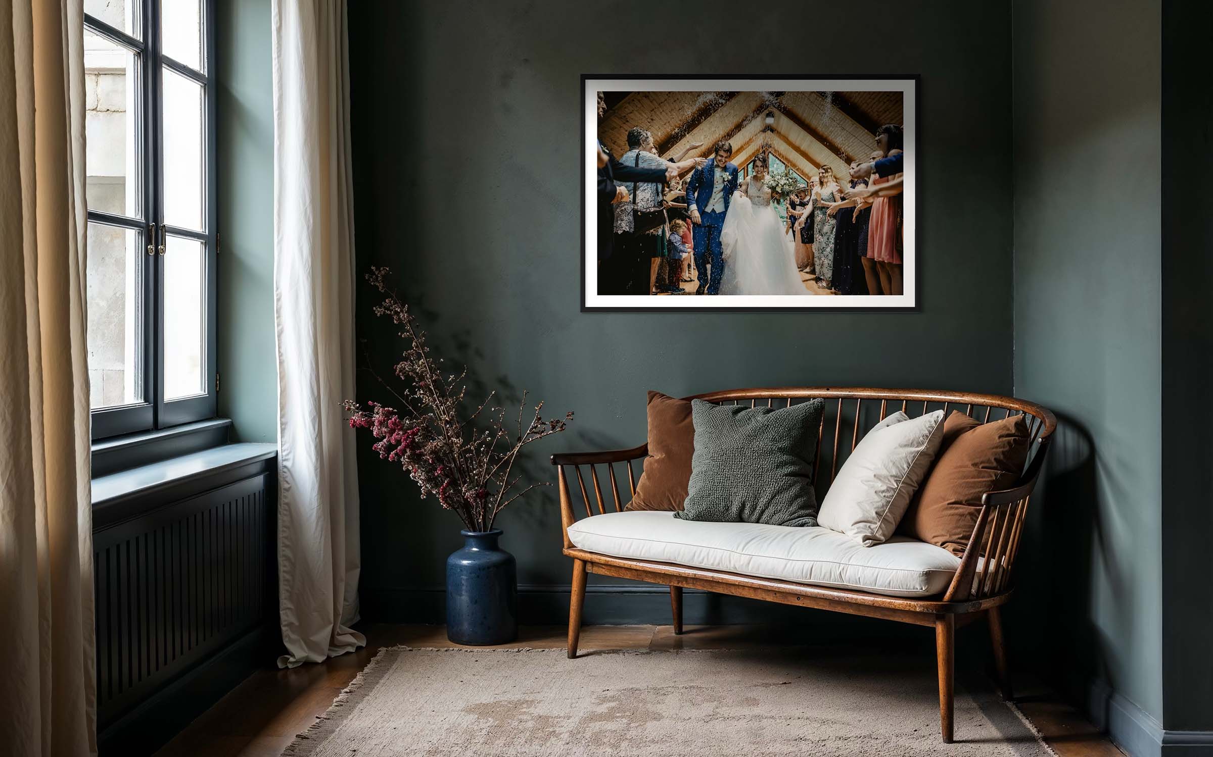Framed wedding print on the wall