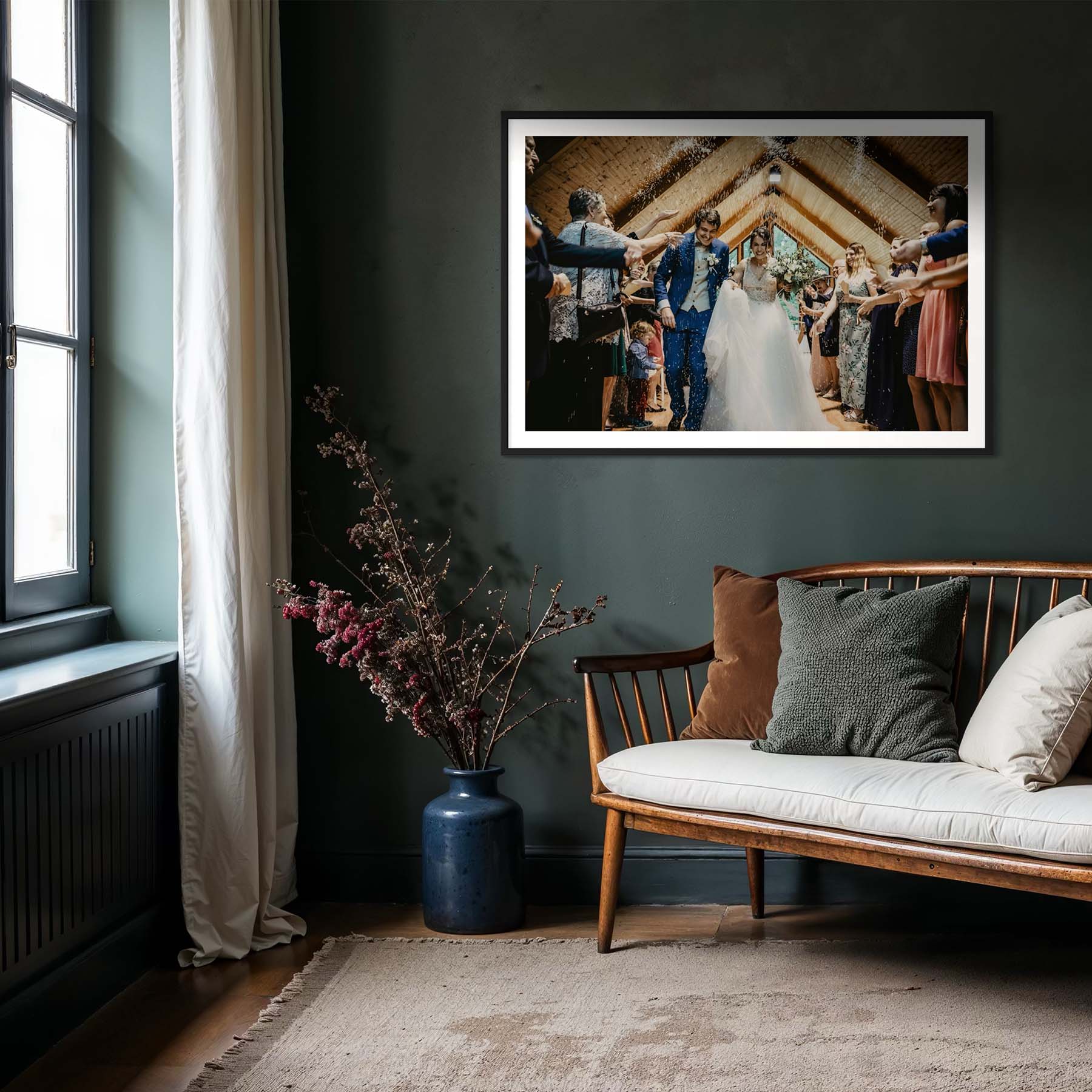 framed wedding photo print in home