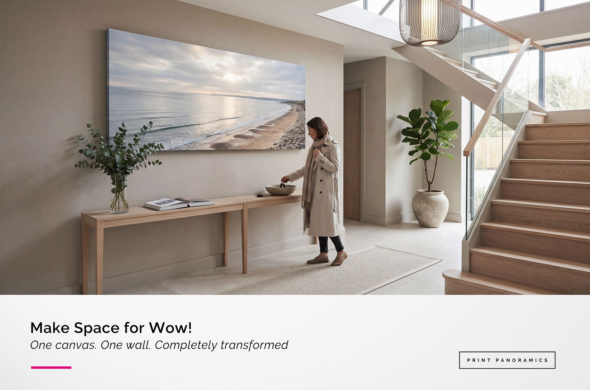 Extra large canvas statement piece in home entrance hallway