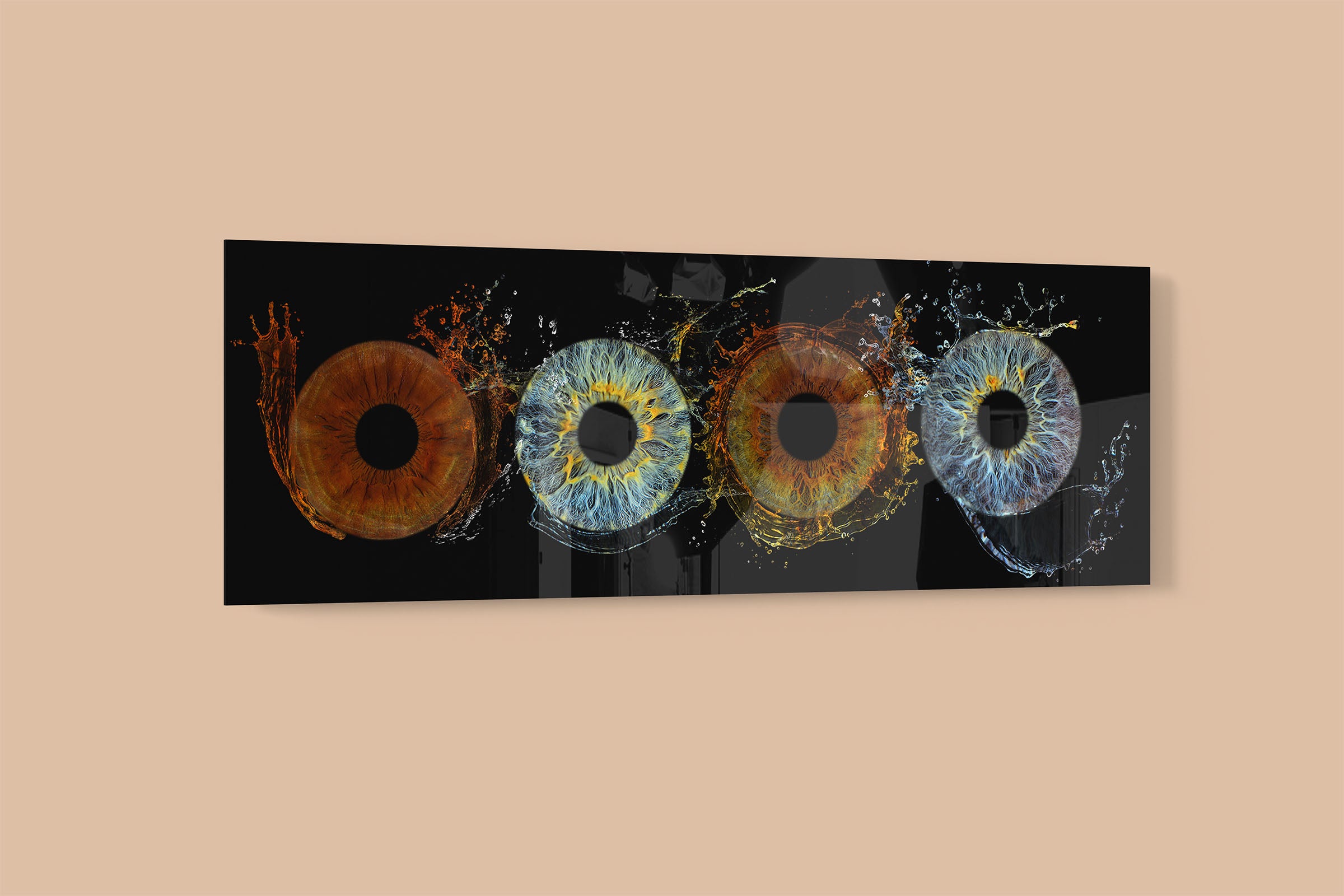 iris eye artwork with a splash design on acrylic print