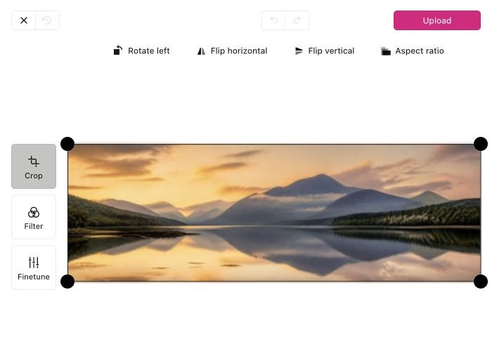 Photo editor with crop, rotation, filter and fine-tuning controls