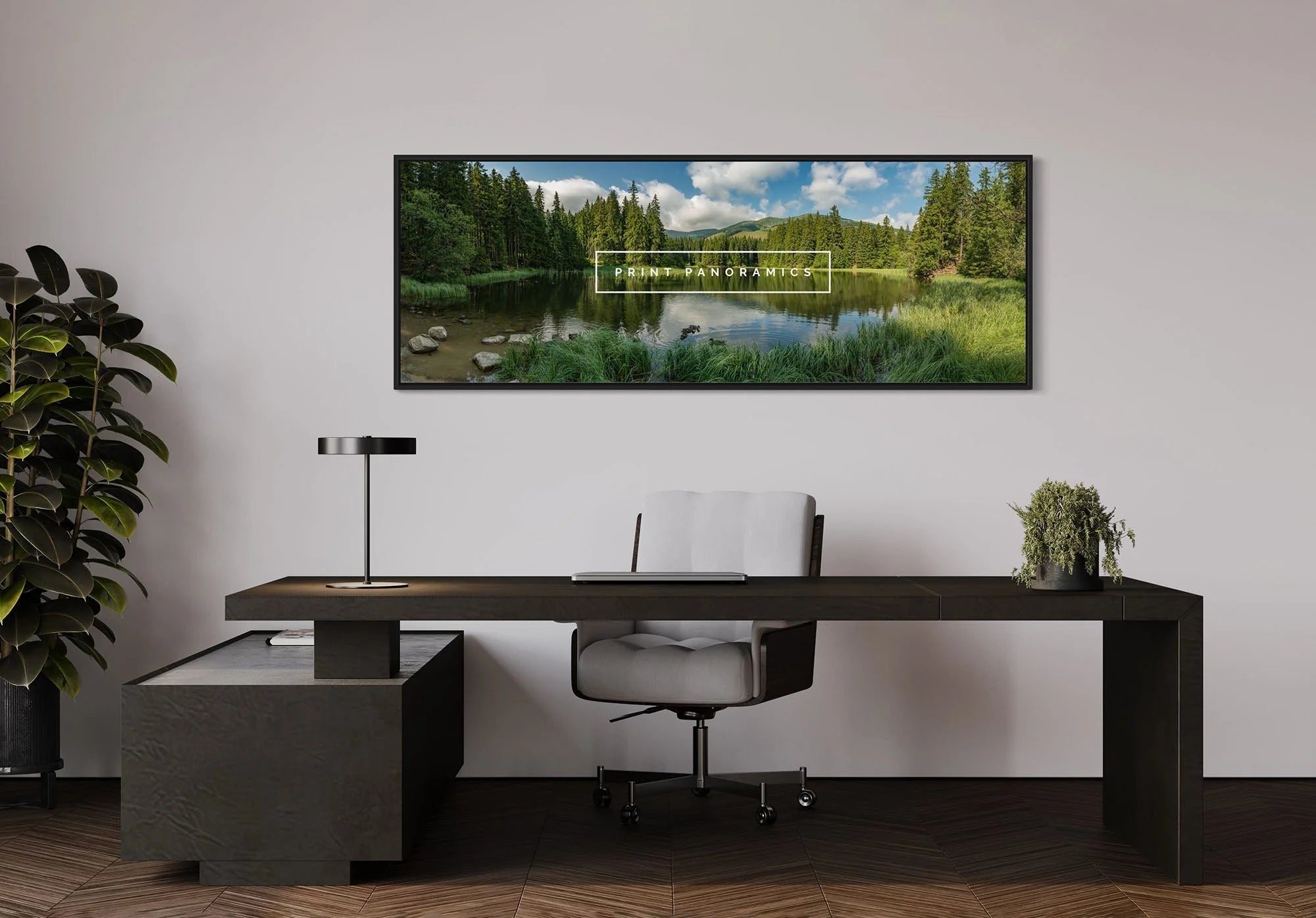Office wall art behind a desk