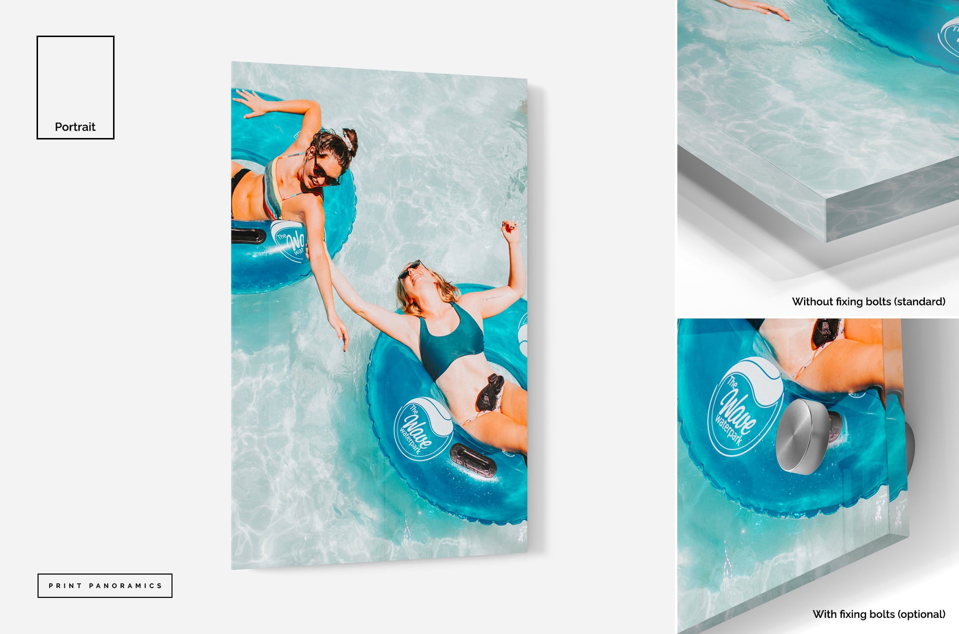 portrait acrylic print with or without fixing bolts