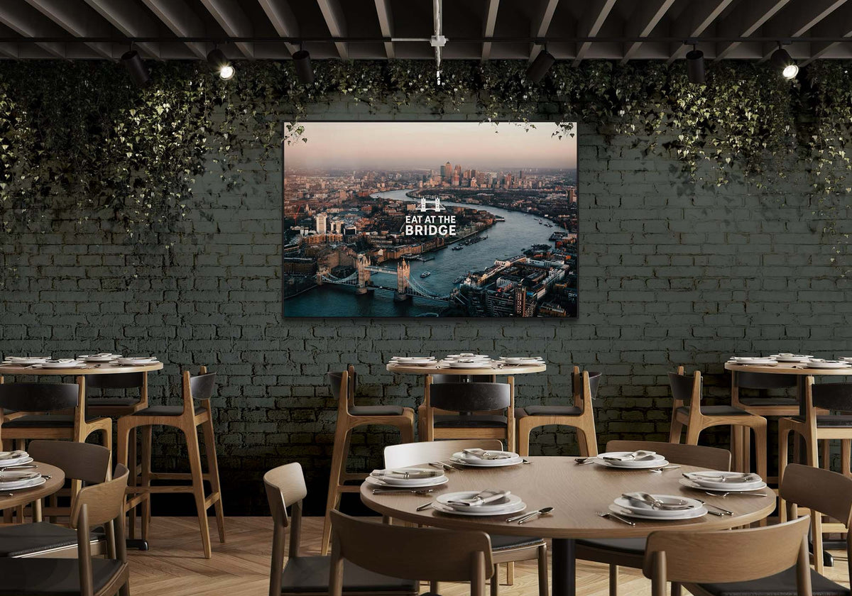 Large canvas wall art displayed in a restaurant