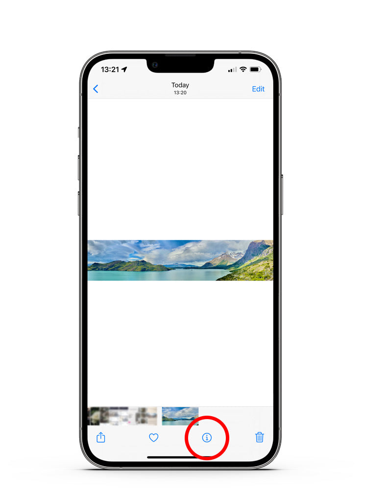 Locating the information icon on ios photos 