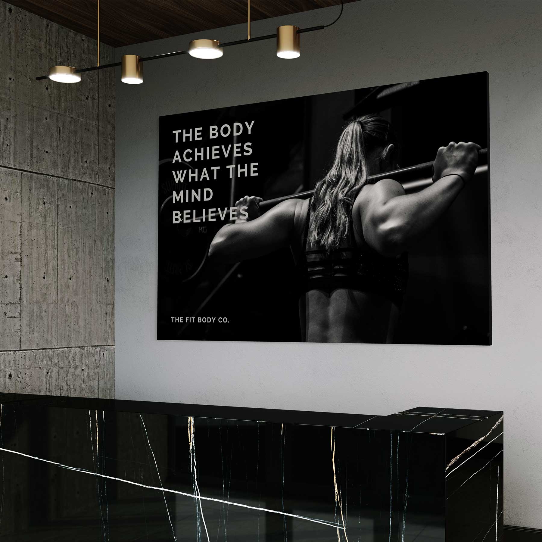 large motivating canvas print at gym reception