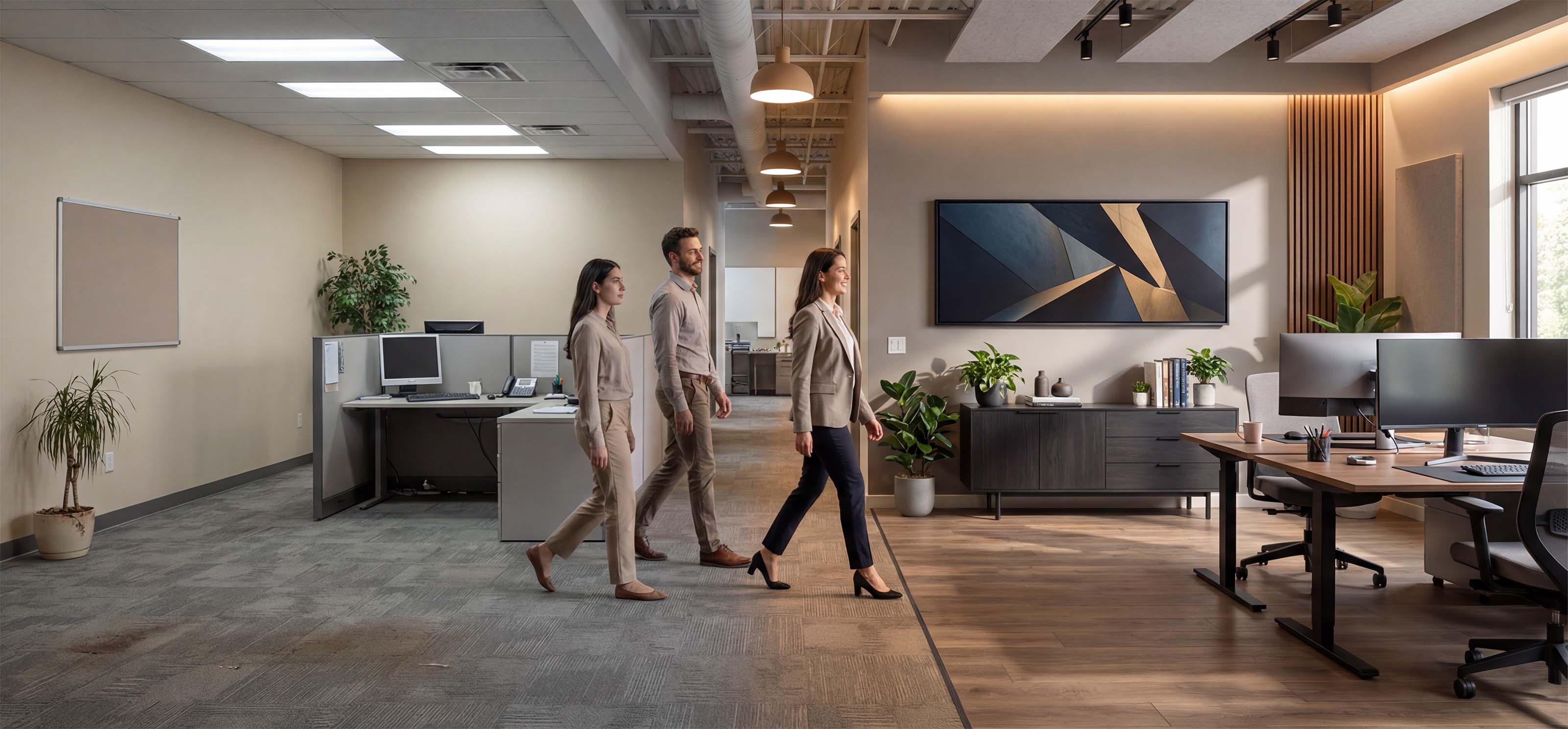 Moving from a dull office to a wow office with a panoramic artwork on the wall