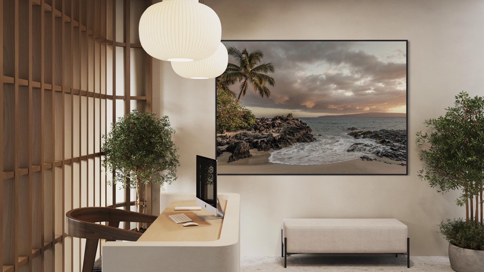 large framed canvas in a public reception area