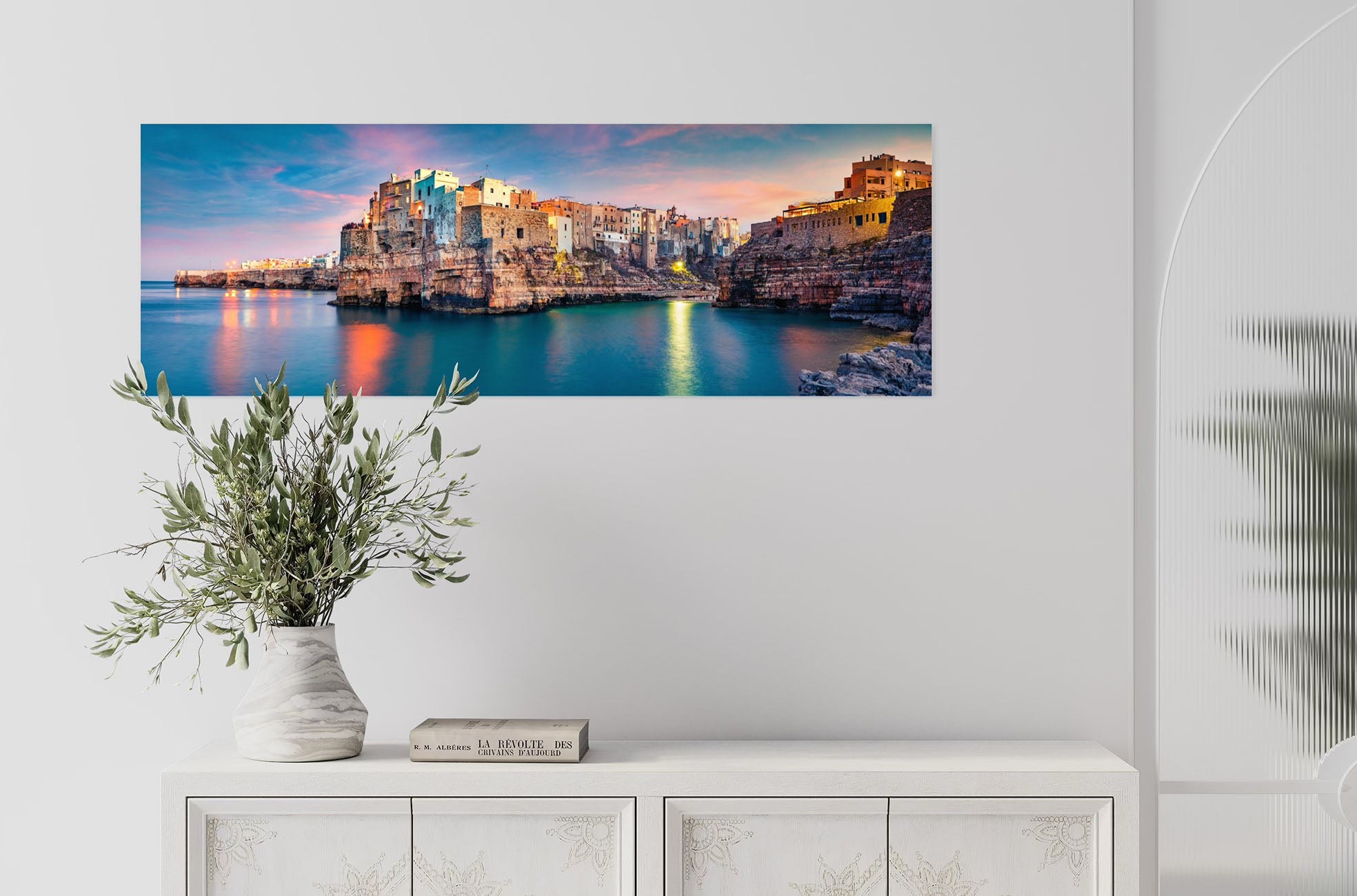 Panoramic photo print on wall