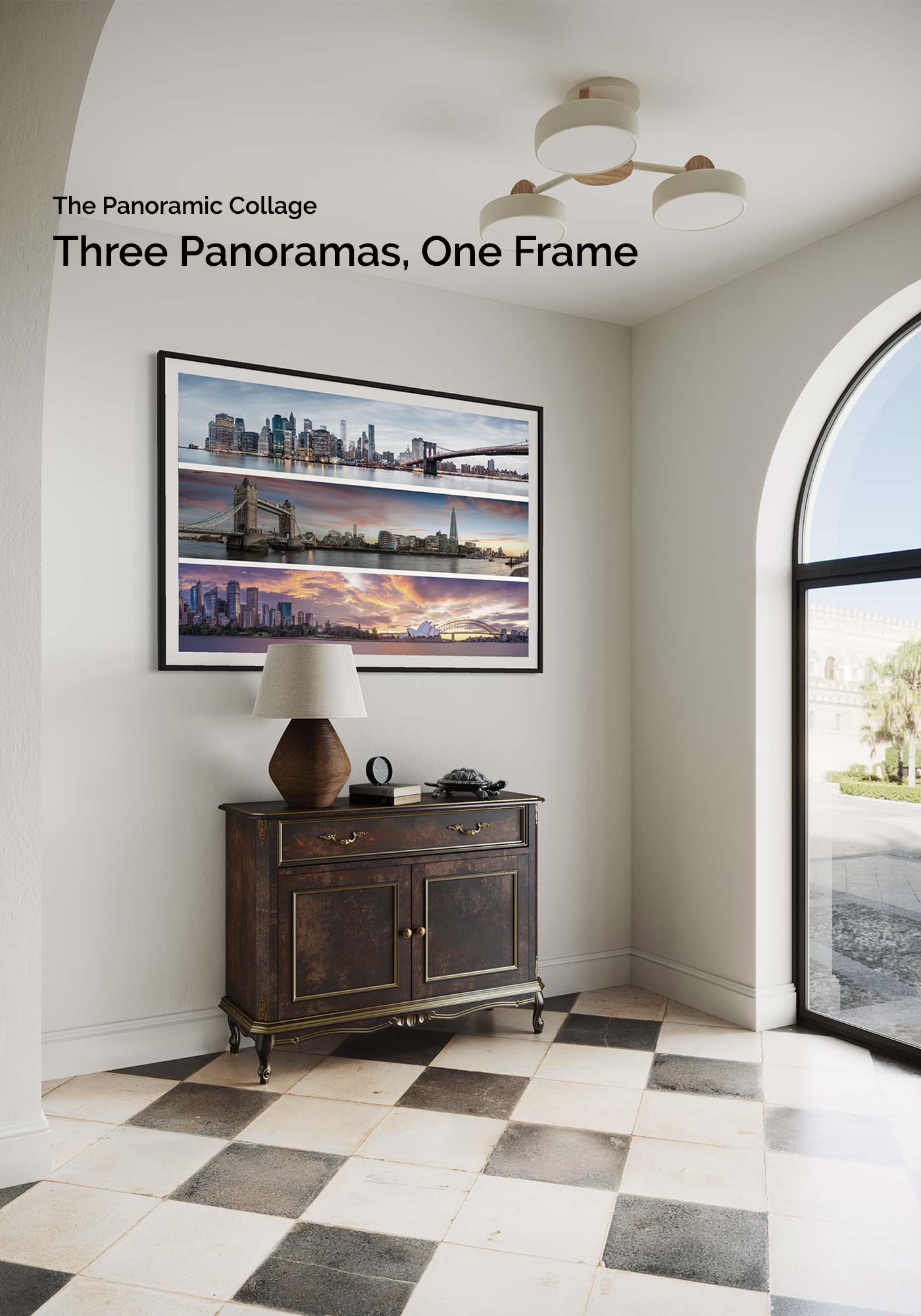 Panoramic collage framed - Three panoramas in one frame