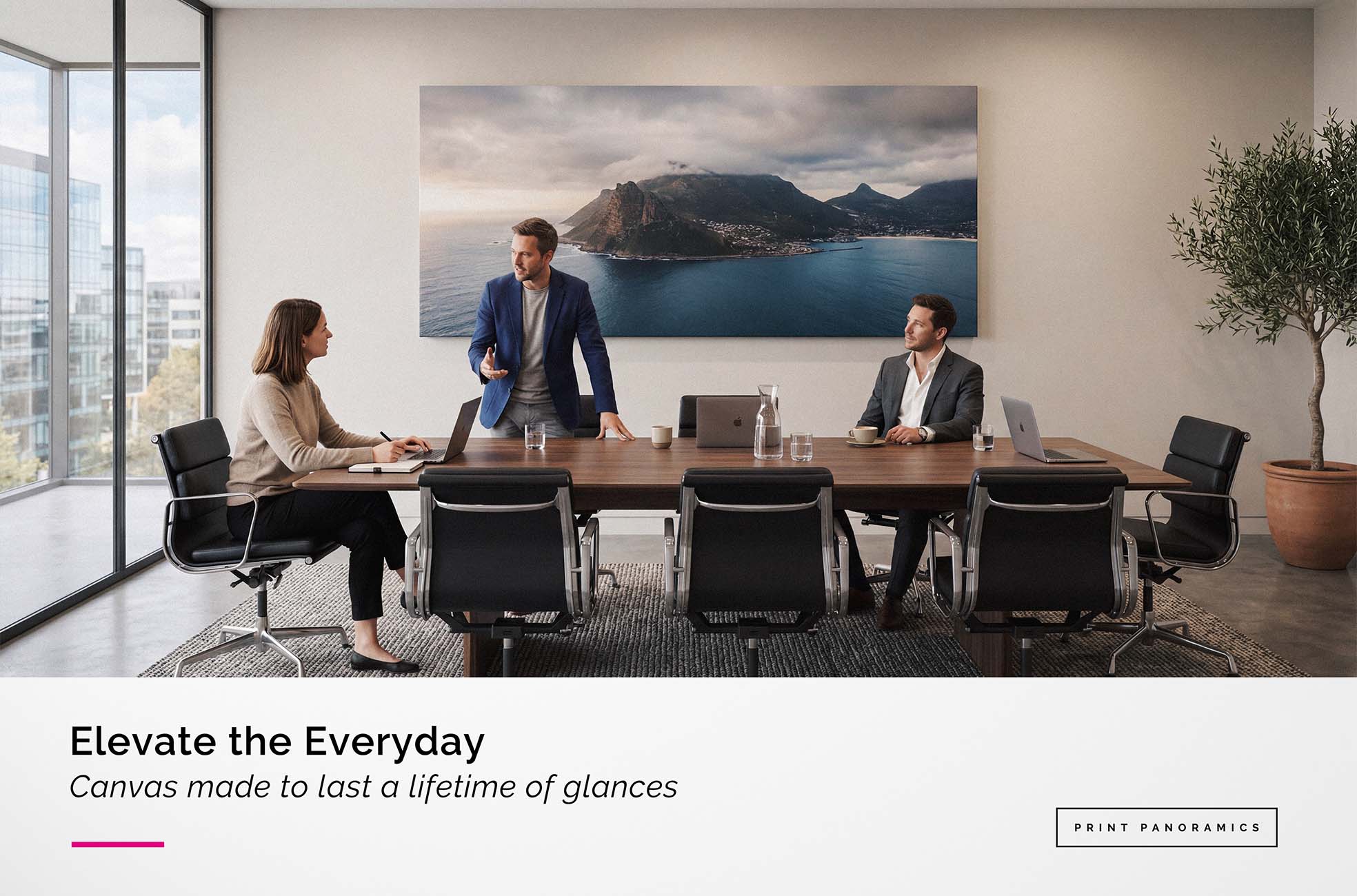 Extra large canvas hanging in meeting room