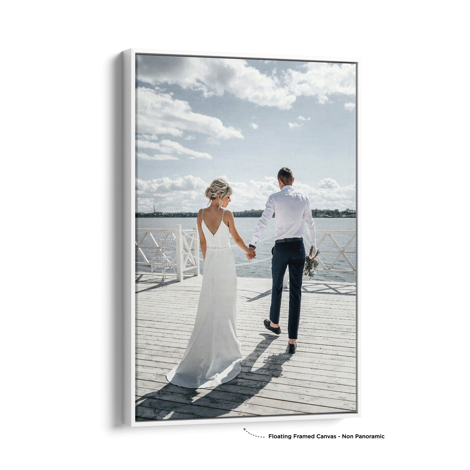 Personalised wedding photo prints on floating framed canvas