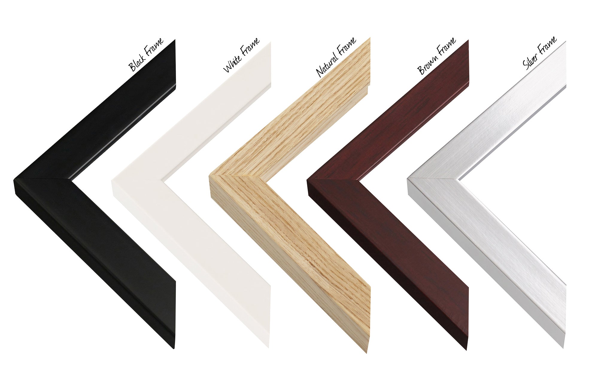 Frame colours - black, white, natural, brown and silver